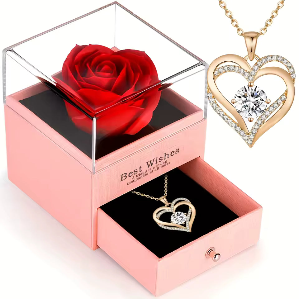 I Love You Forever Rose & Heart Necklace Gift Set