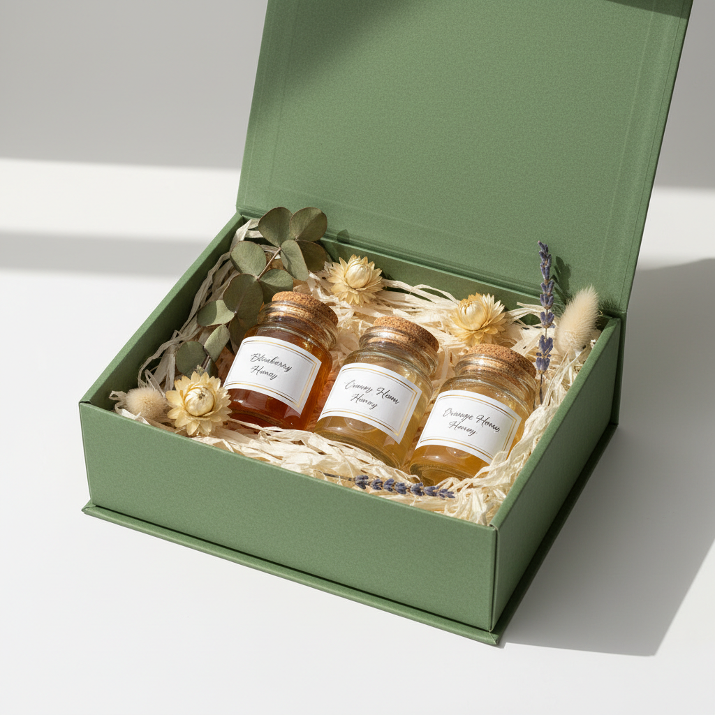 Create green wellness gift box to include these samplers: Blueberry, Cranberry, Orange
